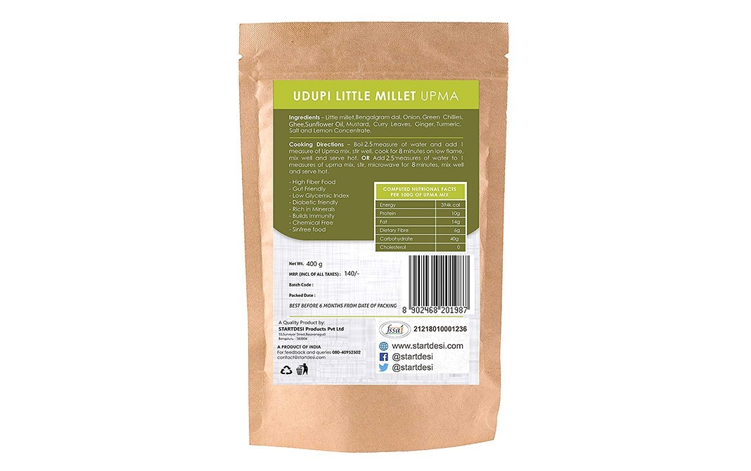 Forgotten Foods Little Millet Udupi Upma    Pack  400 grams